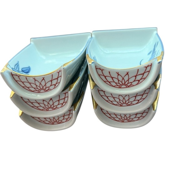 Japanese Porcelain Serving Boats with Prawns and Leaves Gold Decoration Art Deco - Picture 6 of 7